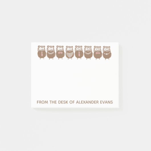 コーヒー色のフクロウ列 ポストイット (正面)