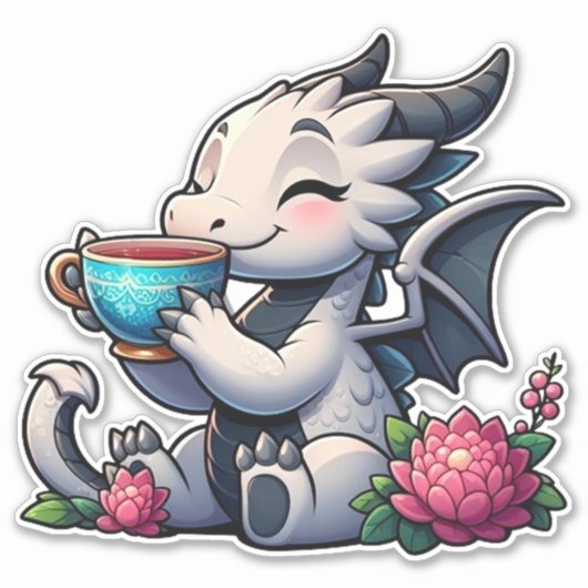 コーヒー茶を飲むドラゴン シール (正面)