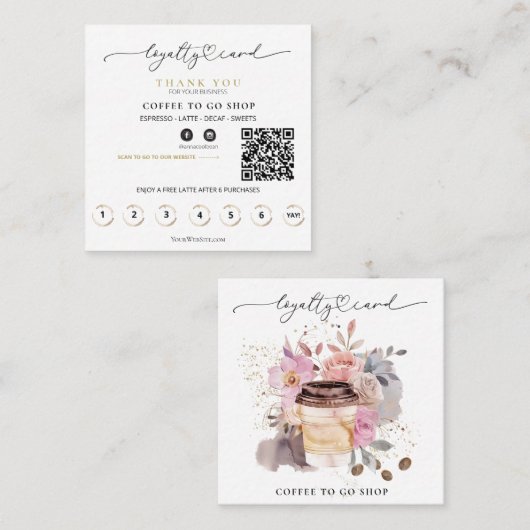 *~*コーヒー行くグリッターハート報酬フローラQR ロイヤリティカード (正面/裏面)