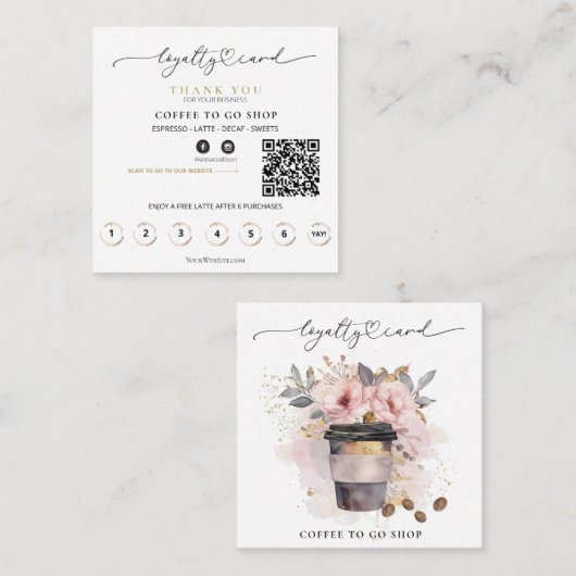 *~*コーヒー行くフローラピンクQR報酬 ロイヤリティカード (正面/裏面)