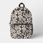 コーヒー褐色の島プルメリア模様 プリントバックパック (正面)