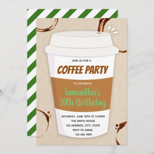 コーヒー誕生日パーティー招待状 招待状 (正面/裏面)