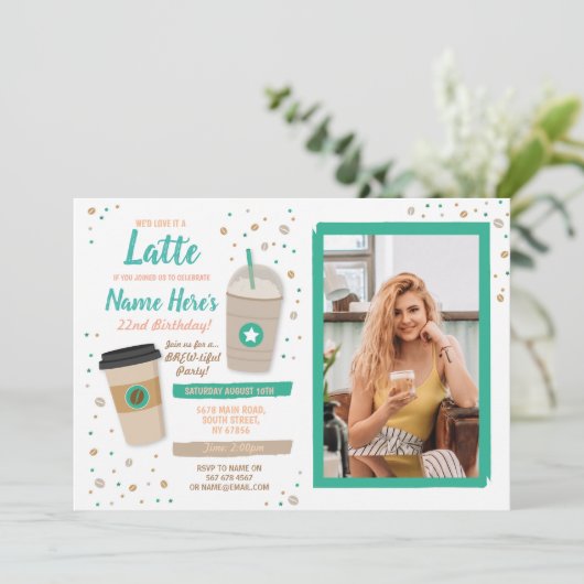 コーヒー誕生日ラテカフェショップビーンズ写真 招待状 (スタンド正面)