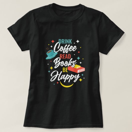 コーヒー読の本を楽しんでTシャツを飲む Tシャツ (デザイン正面)