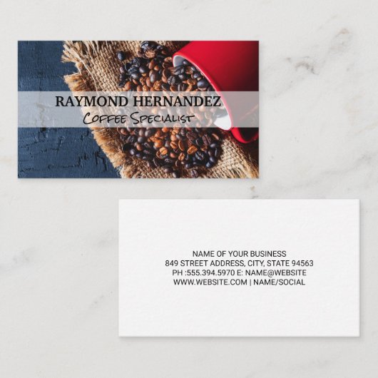 コーヒー豆がカップからこぼれる 名刺 (正面/裏面)