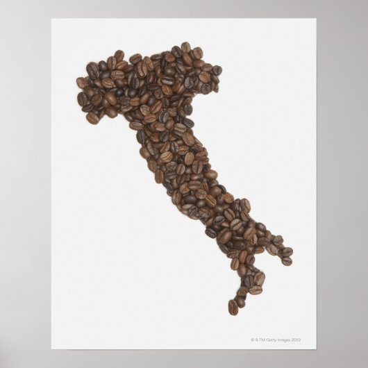 コーヒー豆で作ったイタリアの地図 ポスター (正面)