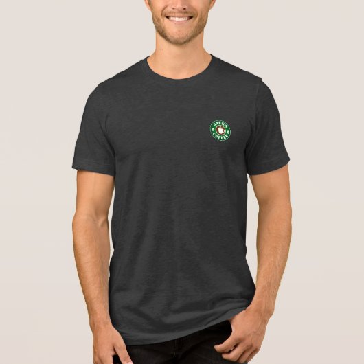 コーヒー豆とカップのビジネス ロゴ バリスタ Tシャツ (正面)