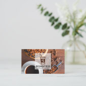 コーヒー豆とコーヒーのカップ 名刺 (スタンド正面)