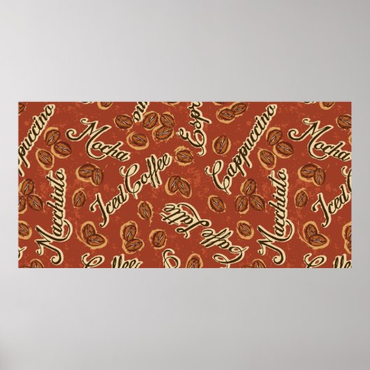 コーヒー豆とタイポグラフィ書のグランジ海の人 ポスター (正面)