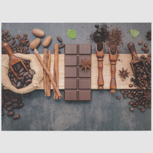 コーヒー豆とチョコレートデコペティッシュペーパー 薄葉紙 (正面)