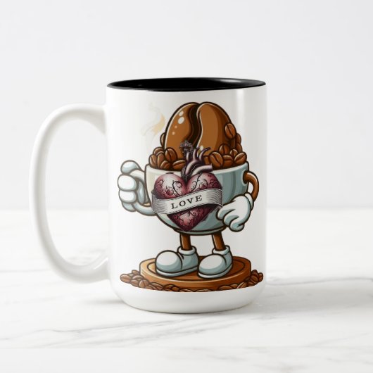 コーヒー豆とラブコーヒーマグのハート ツートーンマグカップ (左)