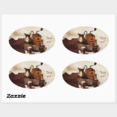 コーヒー豆と古いコーヒーミルあなた感謝していのステッカー 楕円形シール (シート)