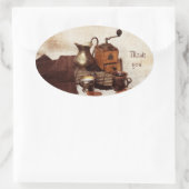 コーヒー豆と古いコーヒーミルあなた感謝していのステッカー 楕円形シール (バッグ)