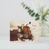 コーヒー豆と古いコーヒーミルサンキューカード ポストカード (スタンド正面)