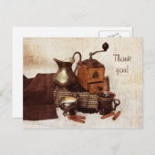 コーヒー豆と古いコーヒーミルサンキューカード ポストカード (正面/裏面)