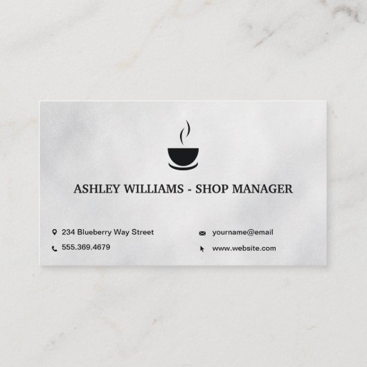 コーヒー豆と大理石のテーブル上の粉砕 名刺 (裏面)