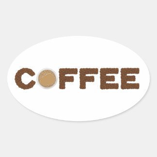 コーヒー豆と飲料でできたコーヒー 楕円形シール