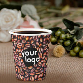 コーヒー豆のスケッチパターンブラウンあなたのロゴを追加 紙コップ