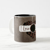 コーヒー豆のハートマグカップと「コーヒーが大好き」 ツートーンマグカップ (正面左)