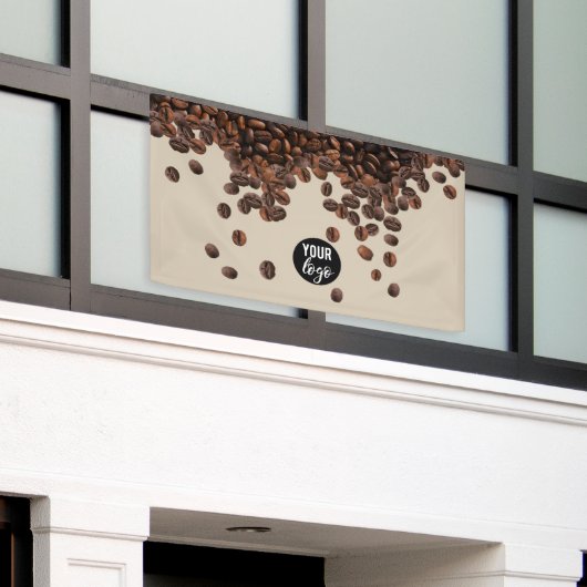 コーヒー豆のプロフェッショナルビジネスロゴ 横断幕 (ビルの外側)