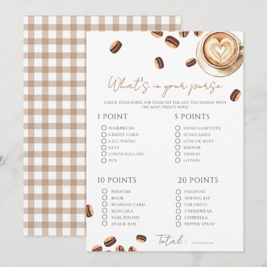 コーヒー豆のベビーシャワーゲームカード Baby is Brewing Coffee Bean 招待状 (正面/裏面)
