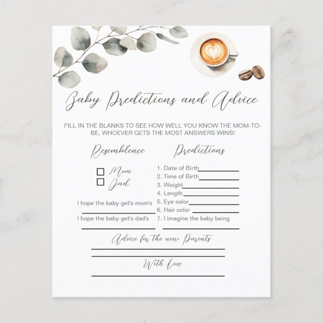 コーヒー豆のベビーショー、新しい親ゲームのアドバイス (正面)