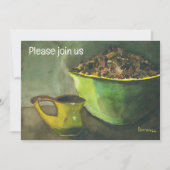 コーヒー豆のボウル付きの朝のコーヒー (水彩) 招待状 (正面)