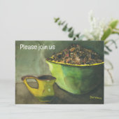 コーヒー豆のボウル付きの朝のコーヒー (水彩) 招待状 (スタンド正面)