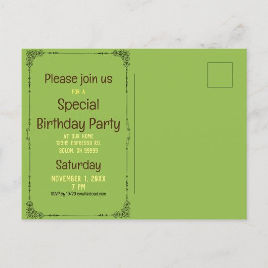 コーヒー豆のボウル付きモーニングコーヒー(水彩) インビテーションポストカード (裏面)