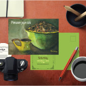 コーヒー豆のボウル付きモーニングコーヒー(水彩) インビテーションポストカード