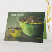 コーヒー豆のボウル付きモーニングコーヒー（水彩） カード (黄色い花)