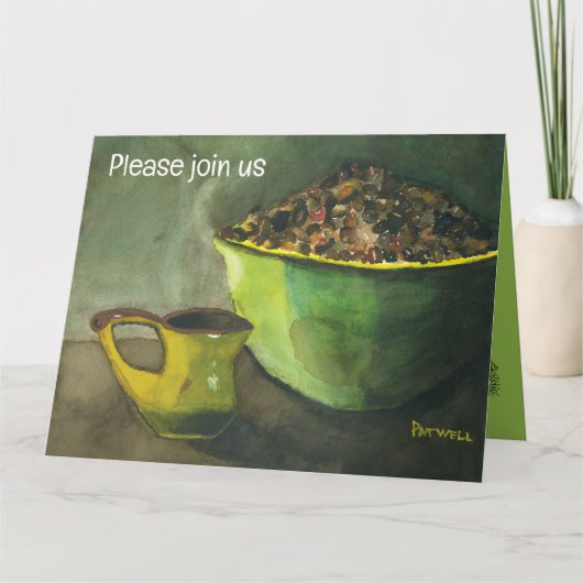 コーヒー豆のボウル付きモーニングコーヒー（水彩） カード (正面)