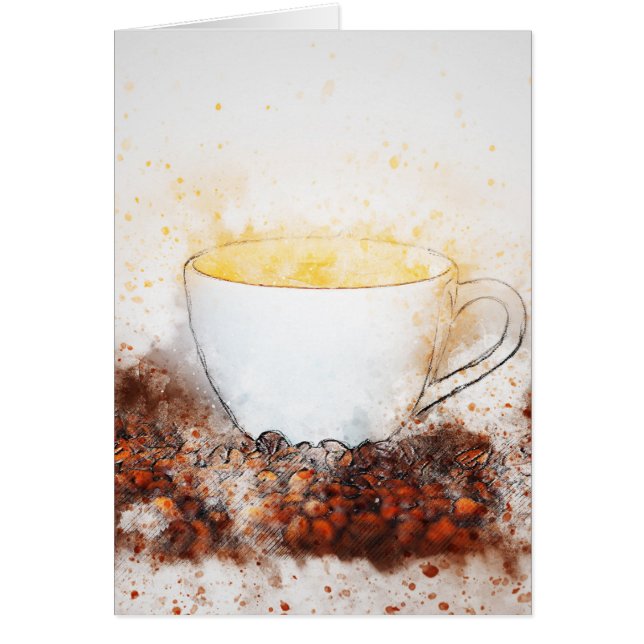 コーヒー豆の中の熱いコーヒーのスケッチ (正面)