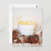 コーヒー豆の中の熱いコーヒーのスケッチ ポストカード (正面/裏面)