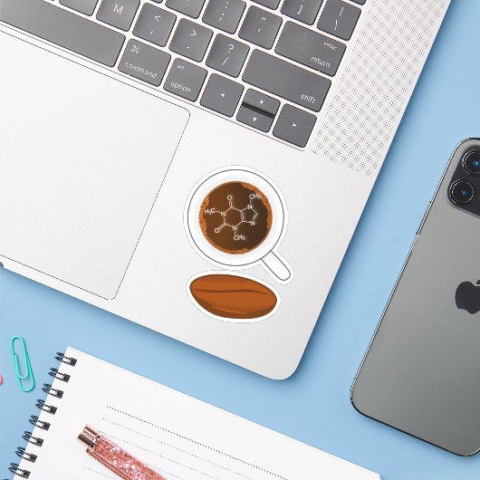 コーヒー豆の分子構造 – カフェインの公式 シール (ノートパソコンとiPhone)