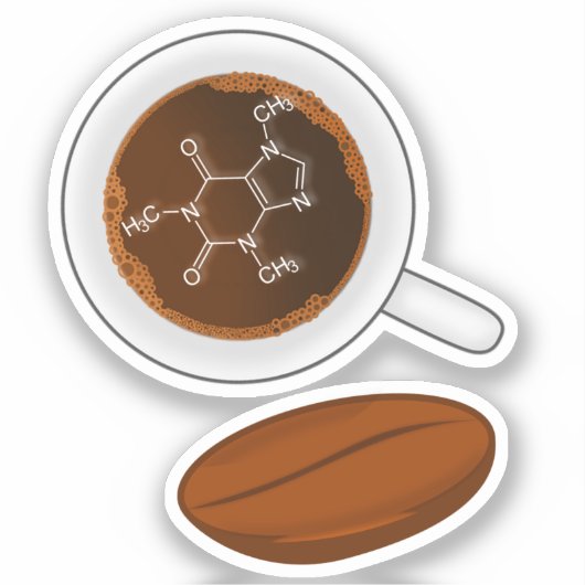 コーヒー豆の分子構造 - カフェインの化学式 シール (正面)