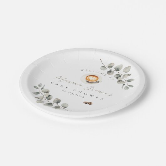 コーヒー豆の赤ちゃんシャワー ペーパープレート (アングル)