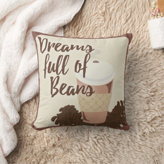 コーヒー豆の食べ物のスローガンおもしろいが詰まった夢 クッション (ブランケット)