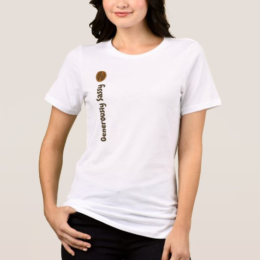 コーヒー豆を持つ寛大なサッシーな作家・小説家 トライブレンドTシャツ (正面)