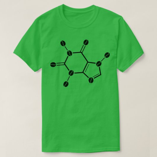 コーヒー豆カフェイン分子 Tシャツ (デザイン正面)
