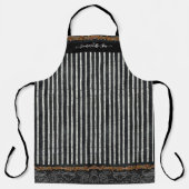 コーヒー豆ダマスクストライプの白黒お名前 エプロン (正面)