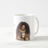 コーヒー豆ハートクリームブラウン女性 コーヒーマグカップ (正面右)