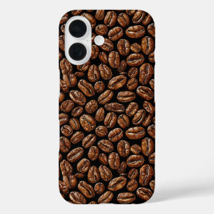 コーヒー豆パターンのキュートなコーヒーラバーデザイン iPhone 16ケース