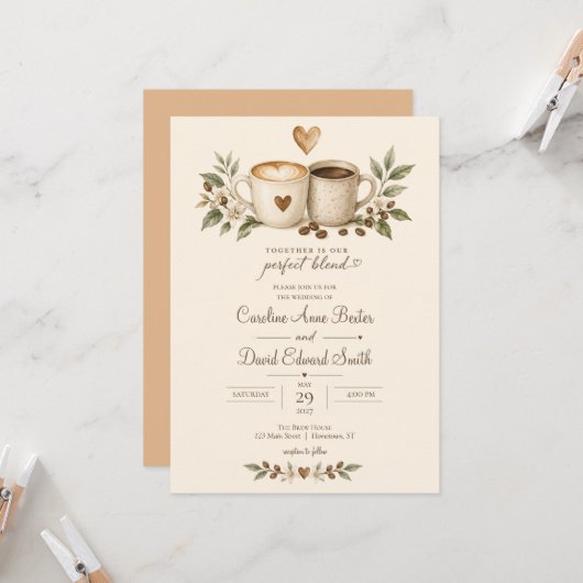 コーヒー豆マグハートパーフェクトブレンド結婚式 招待状 (正面/裏面インサイチュ)