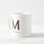 コーヒー豆モノグラムイニシャルM 名前入り コーヒーマグカップ (正面左)