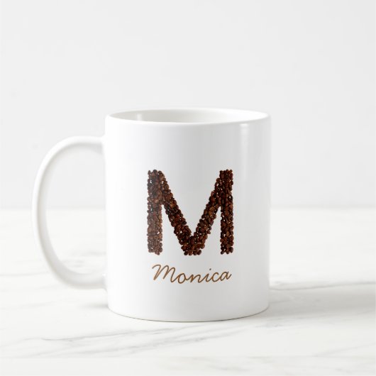 コーヒー豆モノグラムイニシャルM 名前入り コーヒーマグカップ (左)