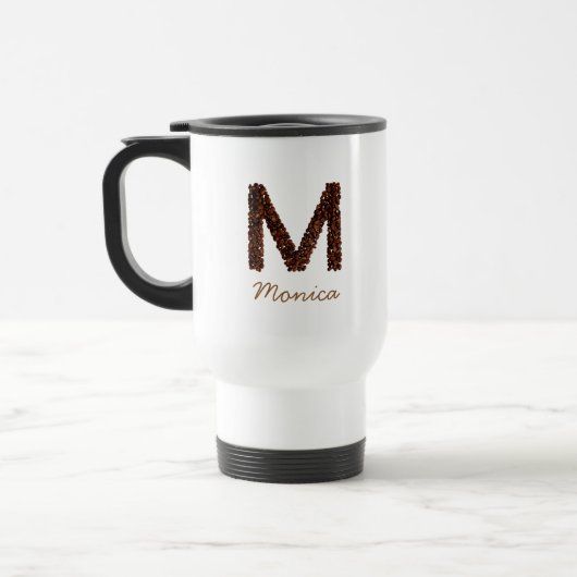 コーヒー豆モノグラムイニシャルM 名前入り トラベルマグ (左)