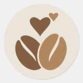 コーヒー豆ラブステッカー – かわいいカフェデザイン ラウンドシール (正面)