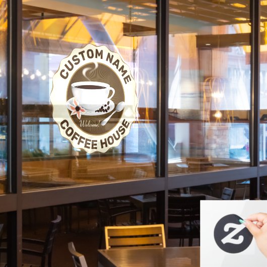 コーヒー豆入りコーヒーカップ ウィンドウサイン (レストラン窓)