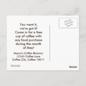 コーヒー豆写真カスタムカフェショップマーケティング ポストカード (裏面)